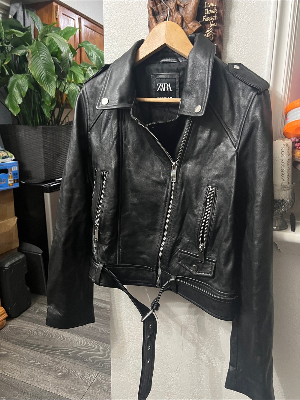 Zara Black Leather Biker Jacket - Women